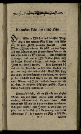 An unsere Leserinnen und Leser