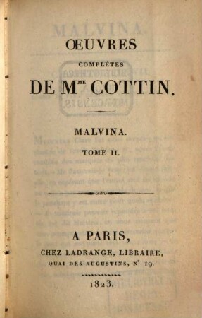 Oeuvres complètes de Mme Cottin, 5. Malvina; 2