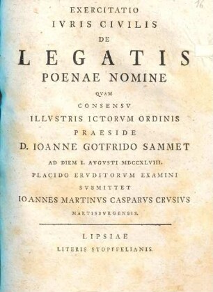 Exercitatio Ivris Civilis De Legatis Poenae Nomine
