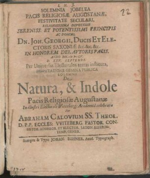 Solemnia Iobelea Pacis Religiosae Augustanae, Festivitate Seculari