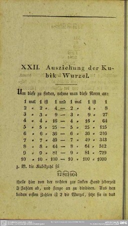 XXII. Ausziehung der Kubikwurzel