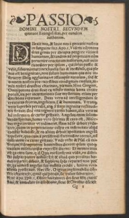 Passio Domini Nostri Secundum quatuor Evangelistas, per eundem authorem.
