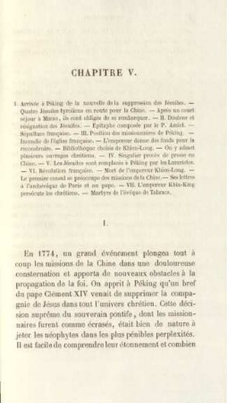 Chapitre V. I. Arrivée à Péking de la nouvelle de la suppression des Jésuites ...