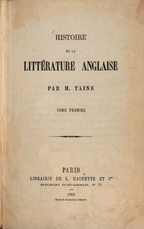 Histoire de la littérature anglaise, 1