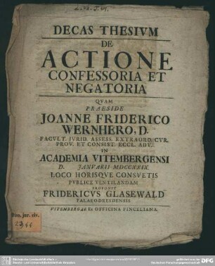 Decas Thesium De Actione Confessoria Et Negatoria