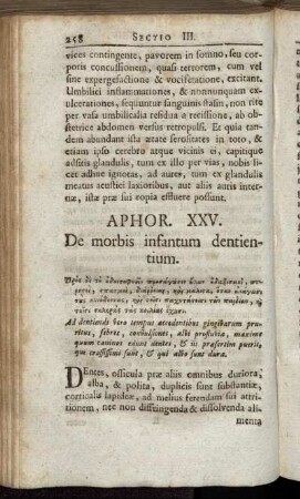 Aphor. XXV. De morbis infantum dentientium. - Aphor. XXXI. De morbis senum.