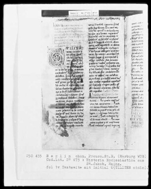 Cassiodor, Historia Ecclesiastica — Initiale U(TILITER nimis), Folio 1verso