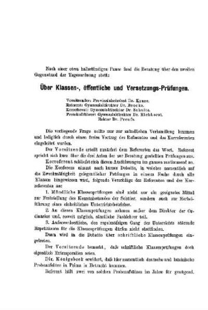 Über Klassen-, öffentliche und Versetzungs-Prüfungen : [Protokolle der Verhandlungen]
