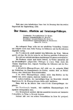 Über Klassen-, öffentliche und Versetzungs-Prüfungen : [Protokolle der Verhandlungen]