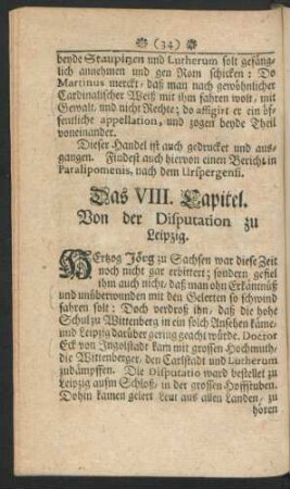 Das VIII. Capitel. Von der Disputation zu Leipzig.