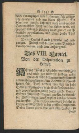 Das VIII. Capitel. Von der Disputation zu Leipzig.