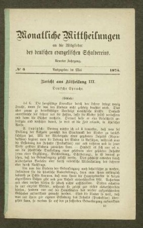 Bericht aus Abtheilung III : deutsche Sprache ; (Schluß)