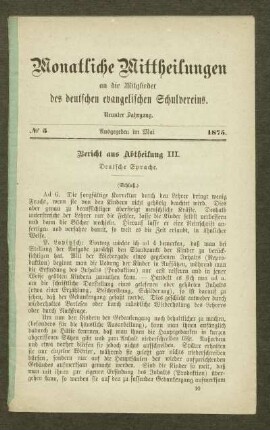 Bericht aus Abtheilung III : deutsche Sprache ; (Schluß)