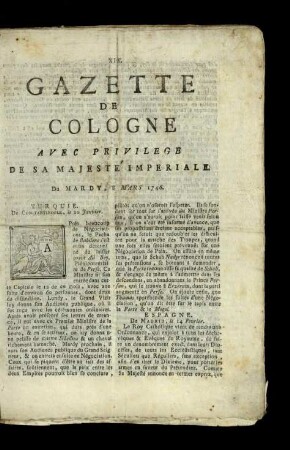 Gazette de Cologne / 1746 (unvollständig)