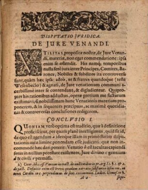 Disputatio jvridica controversas aliqvot de jure venandi qvaestiones continens