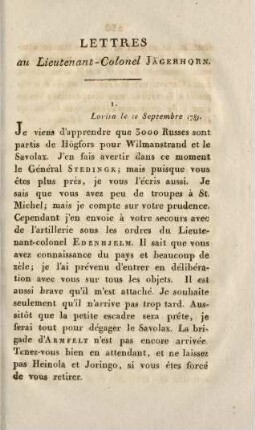 237-246, Lettres au Lieutenant-Colonel Jägerhorn