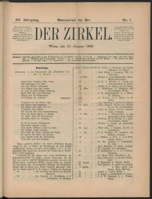 Nr. 1. Wien, am 15. Jänner 1885.