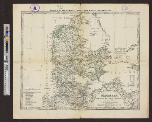 Übersicht der verschiedenen projectirten Nord-Ostsee-Canallinien : Dänemark, Schleswig, Holstein u. Lauenburg