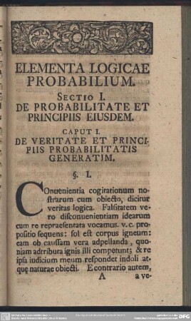 Sectio I. De Probabilitate Et Principiis Eiusdem