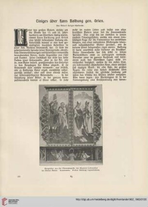 Einiges über Hans Baldung gen. Grien.