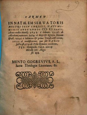 Carmen In Natalem Servatoris Nostri Iesv Christi ...