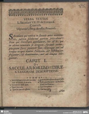 Caput I. De Sacculariorum Et Directariorum Descriptione