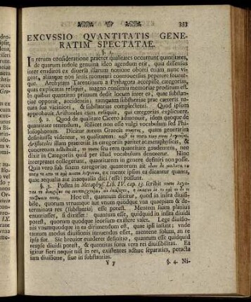 Excussio Quantitatis Generatim Spectatae.