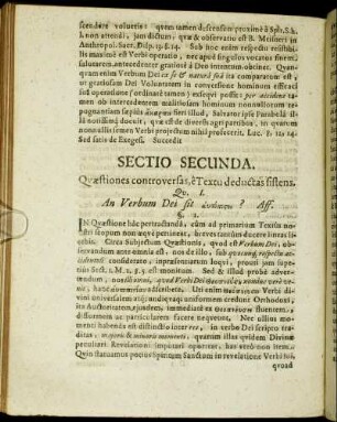 Sectio Secunda. Quæstitiones controversas, e Textu deductas sistens.