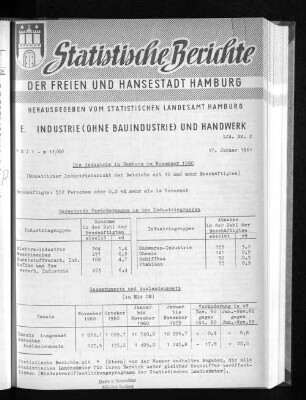 Die Industrie in Hamburg im November 1960 : Lfd. Nr. 2