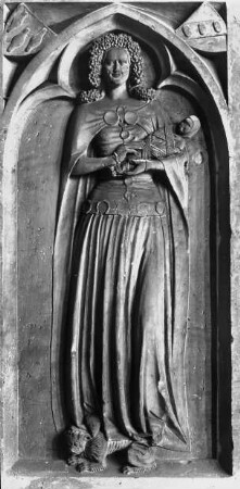 Halle (Saale), Dom, urspr. Dominikaner-Klosterkirche St. Pauli, Inneres, Nordwand, Grabstein, Mutter mit Kind