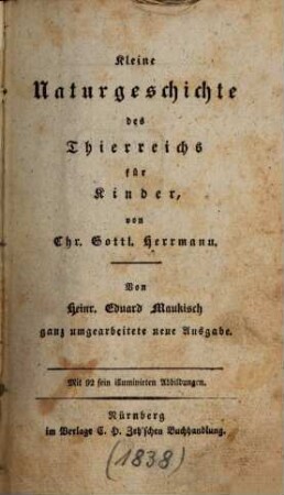 Kleine Naturgeschichte des Thierreichs für Kinder