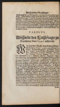 Abschiedt des Reichßtags zu Regenspurg/ Anno 1546. auffgericht.