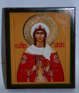 Heilige Barbara mit Strahlenkranz, Krone und Kreuz