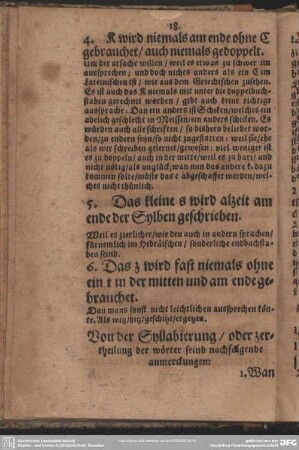 Von der Syllabierung, oder zertheilung der wörter seind nachfolgende anmerckungen