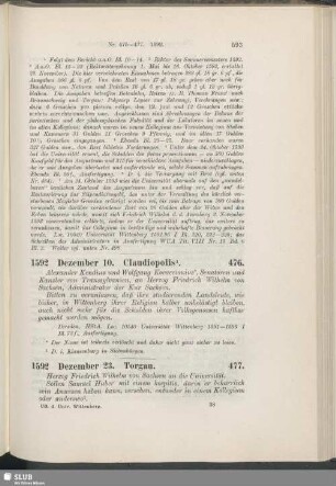 476. 1592, Dezember 10. Claudiopolis
