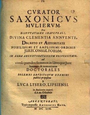 De curatore Saxonico mulierum