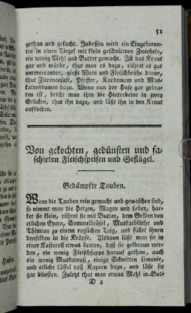 Von gekochten, gedünsten und faschirten Fleischspeisen und Geflügel.