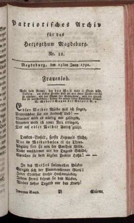 Nr. 12. Magdeburg, den 23sten Juny 1792