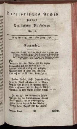 Nr. 12. Magdeburg, den 23sten Juny 1792