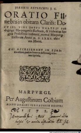 Oratio funebris in obitum Just. Vulteii