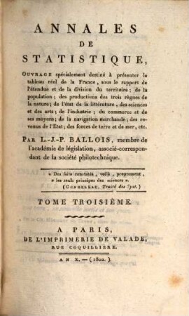 Annales de statistique. 3, 3. 1802