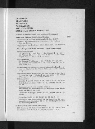 Institute, Seminare, Kliniken, Anstalten, Bibliotheken, Sonstige Einrichtungen