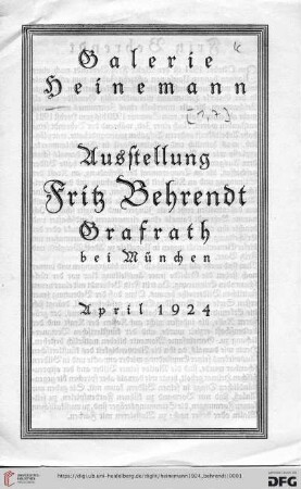 Ausstellung Fritz Behrendt, Grafrath bei München : April 1924