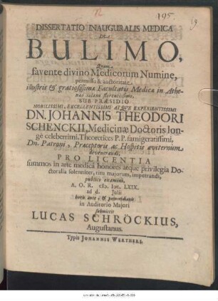 Dissertatio Inauguralis Medica De Bulimo
