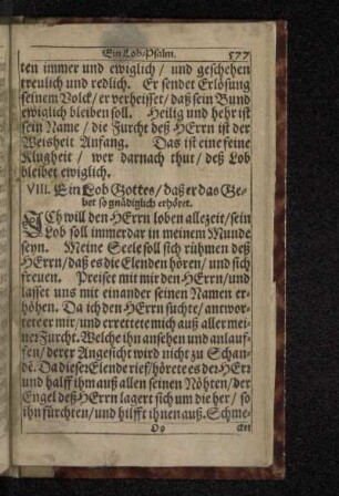 VIII. Ein Lob Gottes/ daß er das Gebet so gnädiglich erhöret.