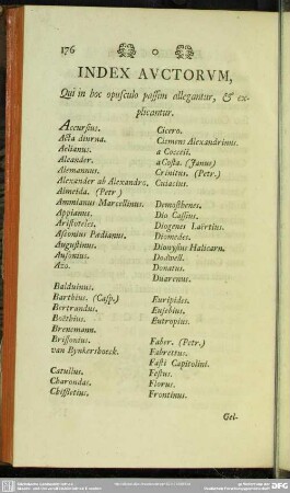Index Auctorum, Qui in hoc opusculo passim allegantur, & explicantur