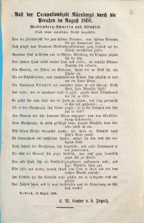 Aus er Occupationszeit Nürnbergs durch die Preußen im August 1866 : Mecklenburg-Schwerin und Römhild ; nach einem mündlichen Bericht dargestellt