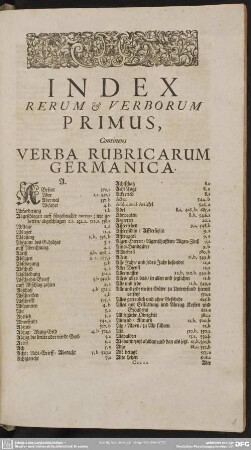 Index Rerum & Verborum Primus, Continens Verba Rubricarum Germanica