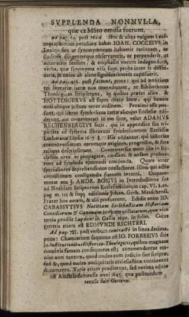 Supplenda Nonnulla, quæ ex MSto omissa fuerunt
