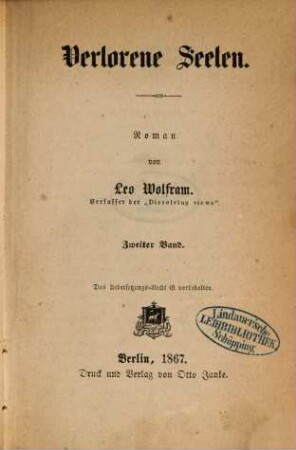 Verlorene Seelen : Roman von Leo Wolfram, 2